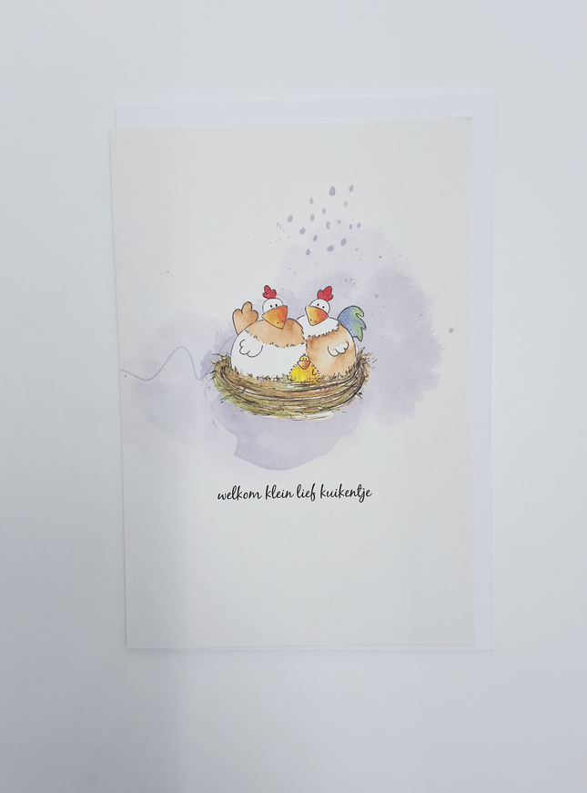 Wenskaart kippen, welkom klein lief kuikentje