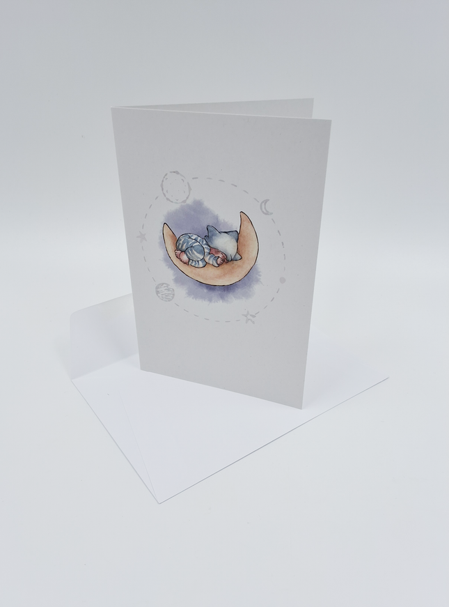 Wenskaart kind op de maan