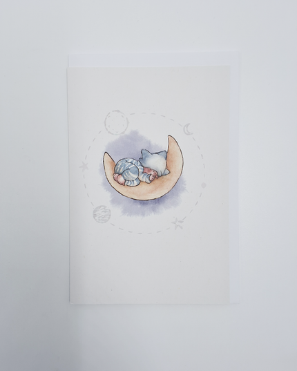 Wenskaart kind op de maan