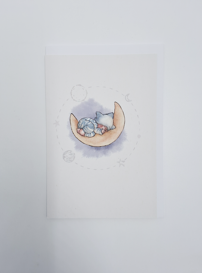 Wenskaart kind op de maan