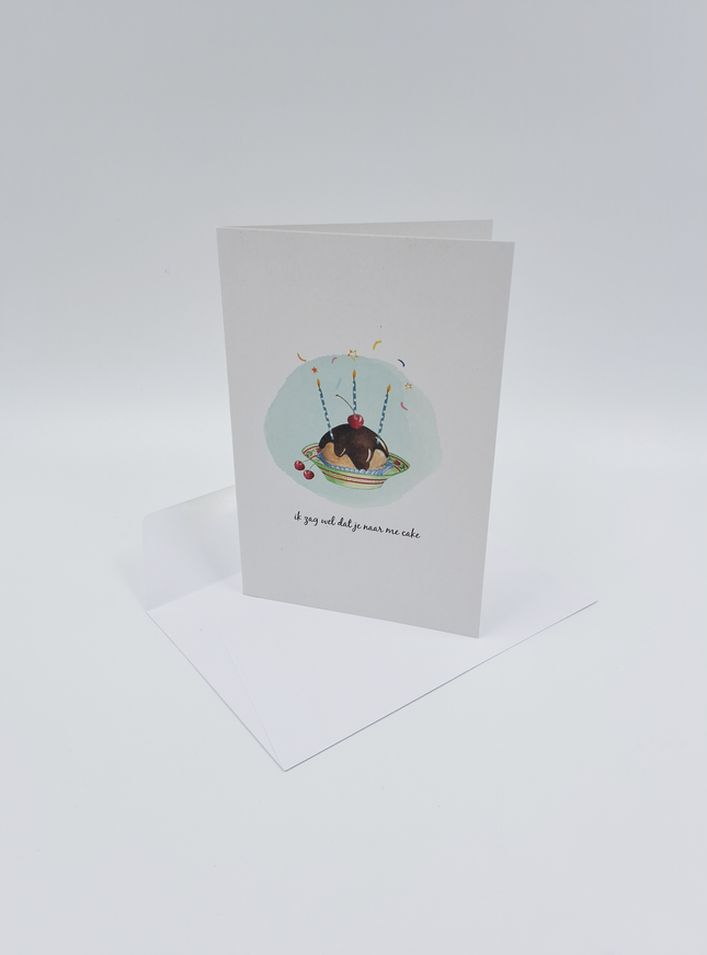 wenskaart gebakje, ik zag wel dat je naar me cake