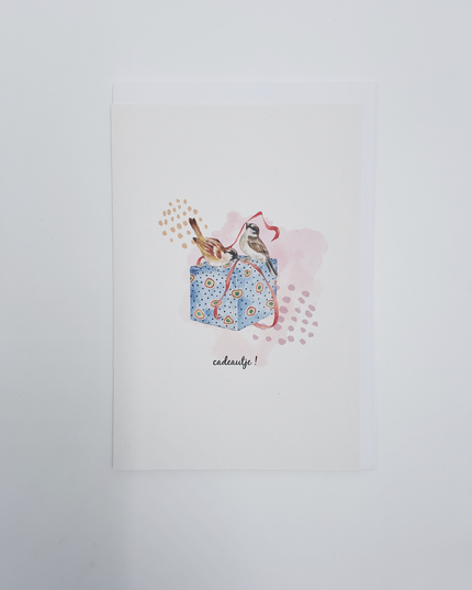 wenskaart vogeltjes en cadeau