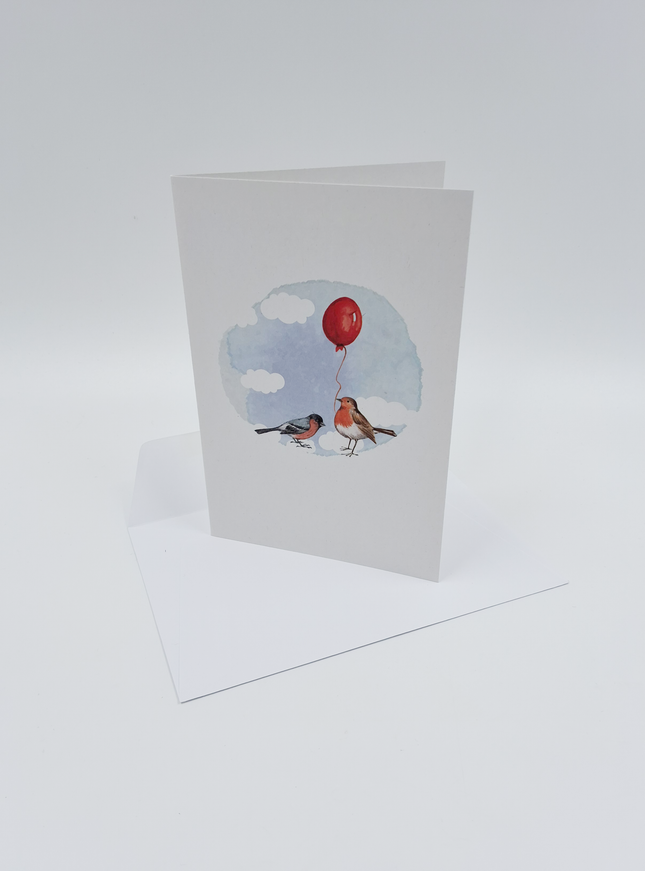 wenskaart vogels met ballon