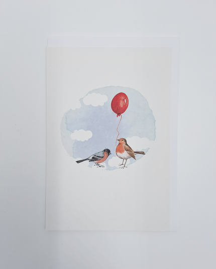 wenskaart vogels met ballon