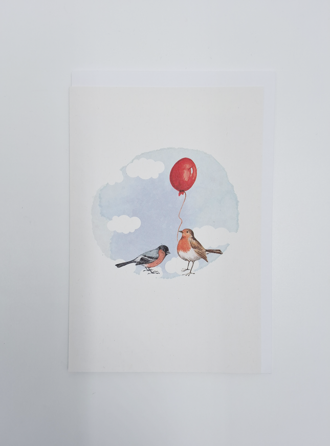 wenskaart vogels met ballon