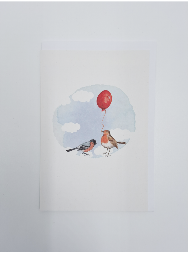 wenskaart vogels met ballon
