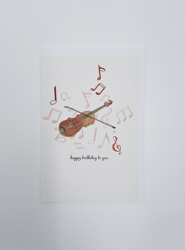 Wenskaart viool, happy birthday
