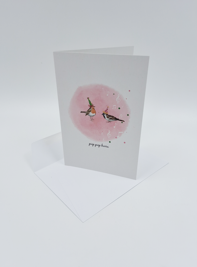 wenskaart vogels, piep piep hoera