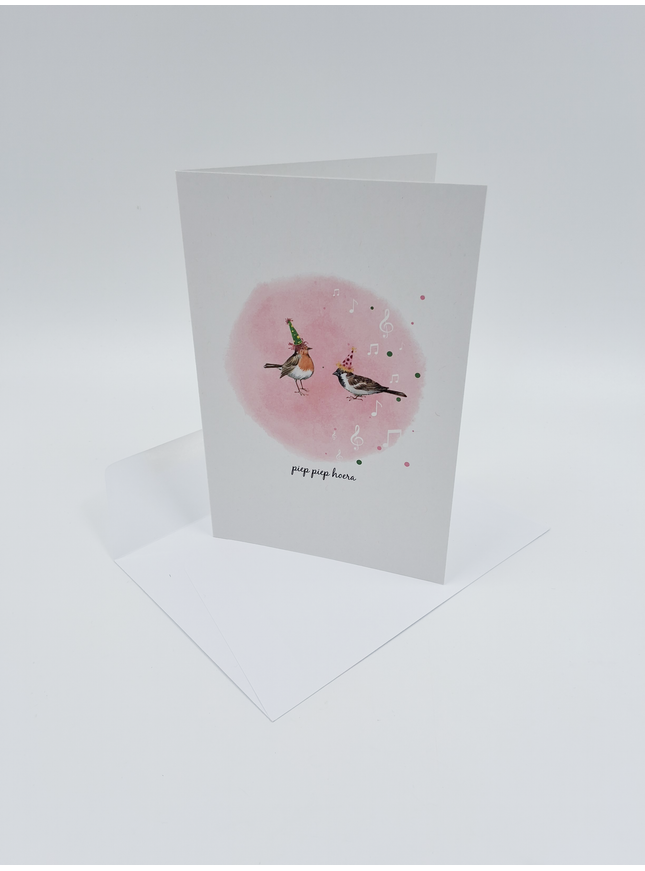 wenskaart vogels, piep piep hoera