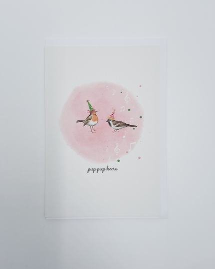 wenskaart vogels, piep piep hoera