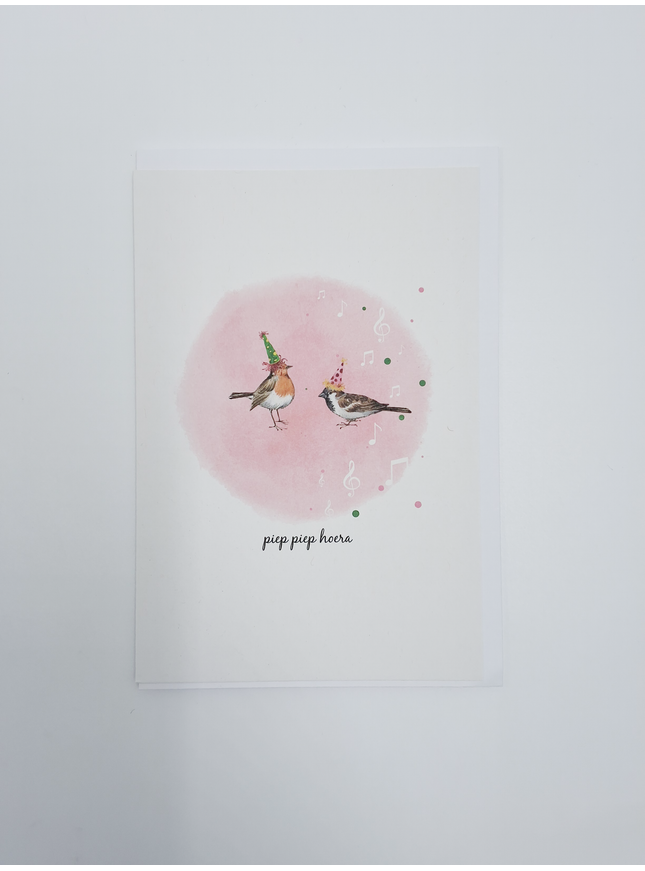 wenskaart vogels, piep piep hoera