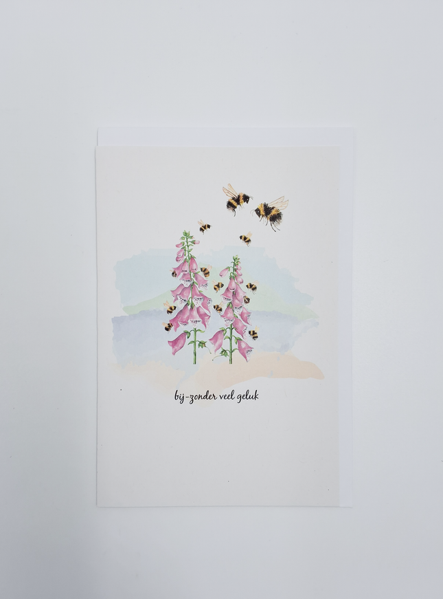 Wenskaart bijen, bij-zonder veel geluk