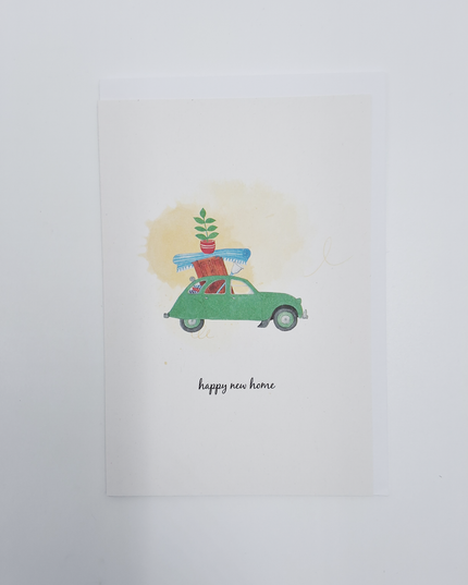 Wenskaart auto, happy new home