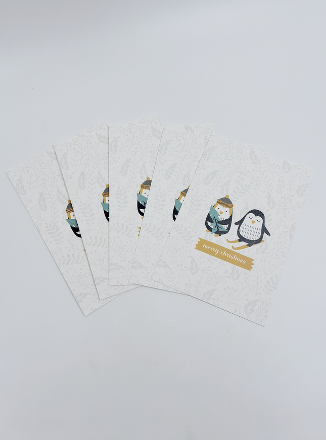 Kerst ansichtkaart pinguin (5x)