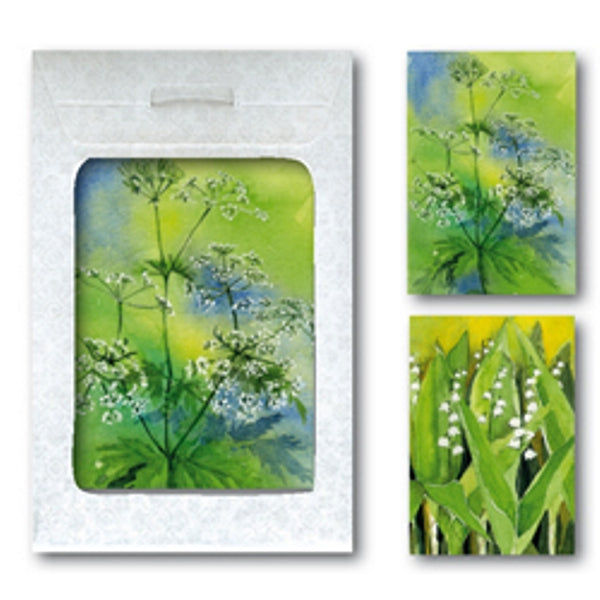 Wenskaarten tasje 6x lelietjes, fluitekruid (F11593 + F11594)