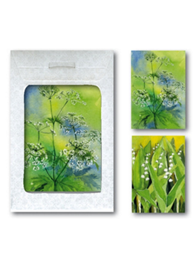 Wenskaarten tasje 6x lelietjes, fluitekruid (F11593 + F11594)
