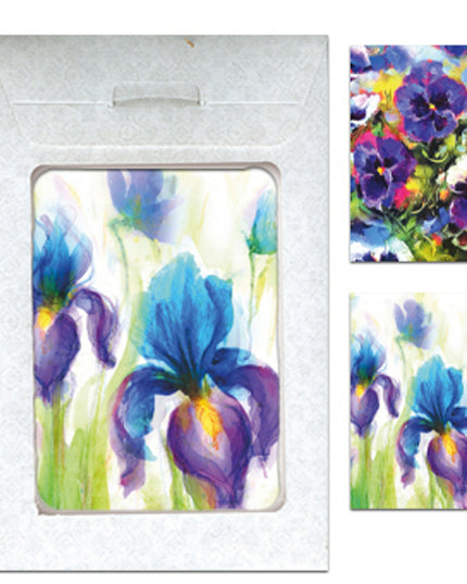 Wenskaarten tasje 6x bloemen iris (F11033 + F11039)