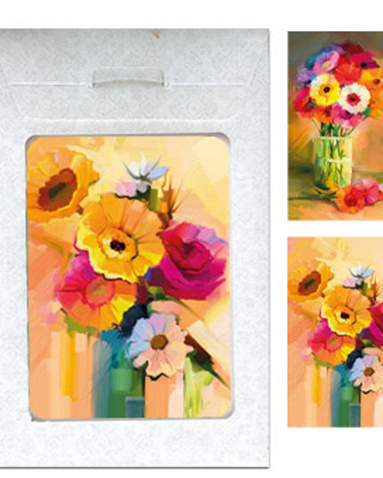 Wenskaarten tasje 6x diverse bloemen in vaas (F11014 + F11015)