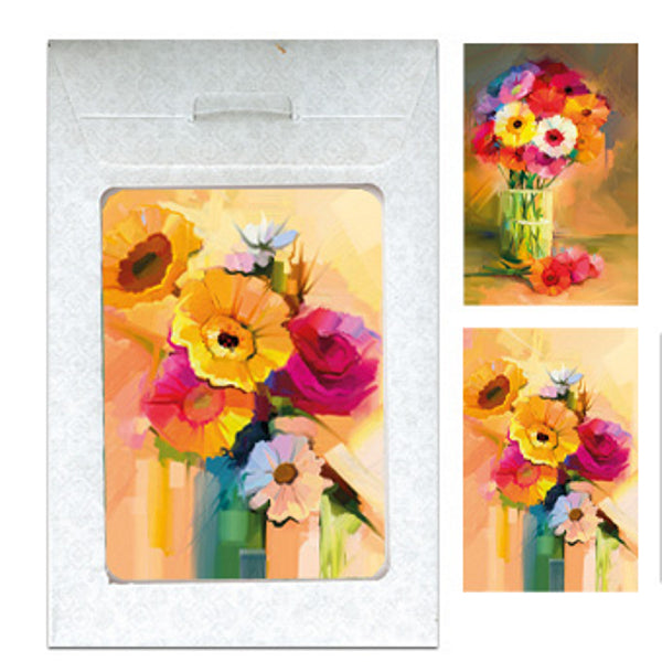 Wenskaarten tasje 6x diverse bloemen in vaas (F11014 + F11015)