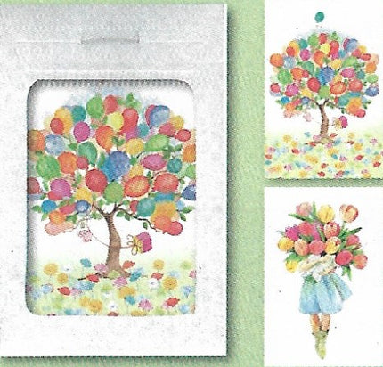 Wenskaarten tasje 6x balonnen en bloemen (F10057 + F10065)