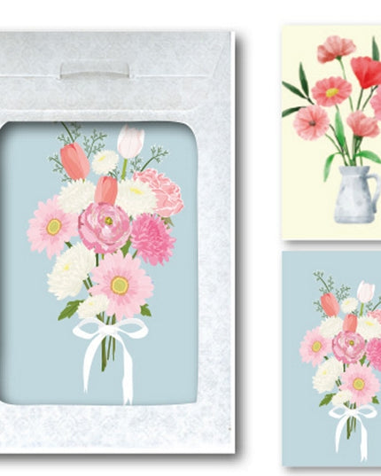 Wenskaarten tasje 6x vaas en bloemen (F10045 + F10044)