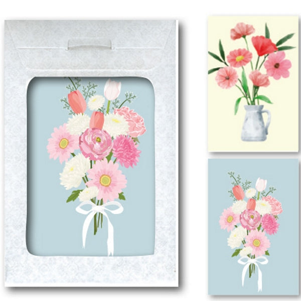 Wenskaarten tasje 6x vaas en bloemen (F10045 + F10044)