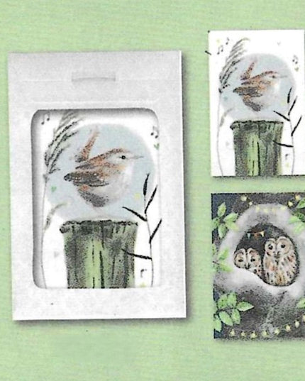 Wenskaarten tasje 6x uil en vogel (F10013 + F10012)