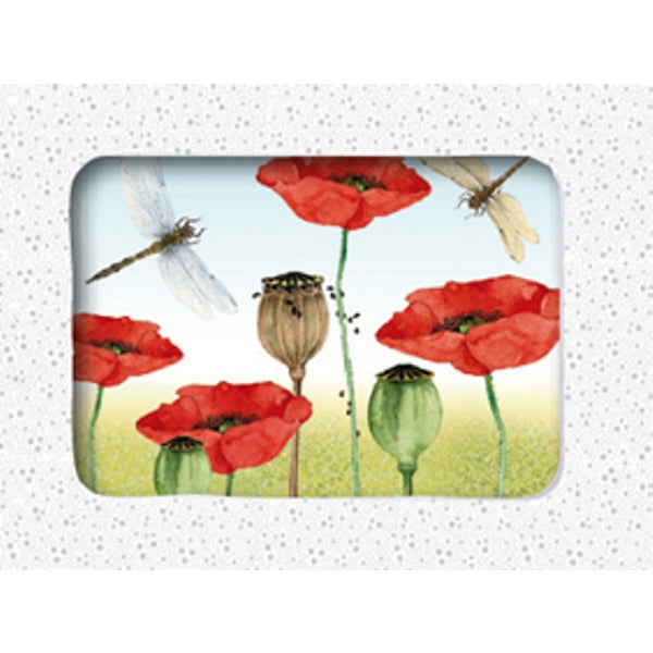 Wenskaarten doosje 5x klaprozen libellen (F12224)