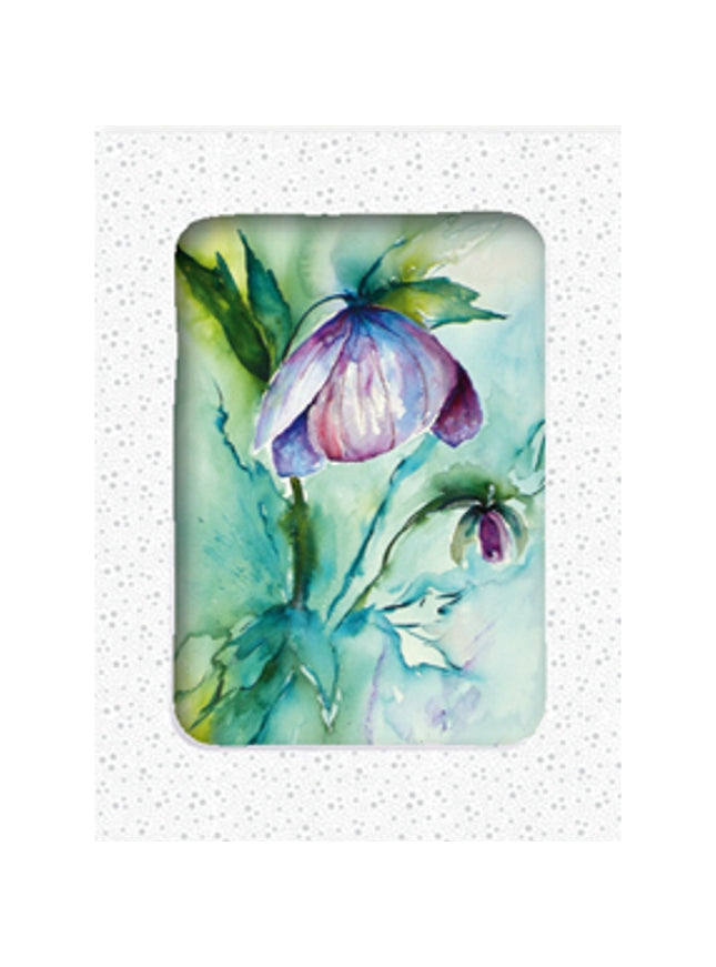 Wenskaarten doosje 5x paarse helleborus (F12667)