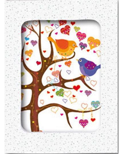 Wenskaarten doosje 5x boom vogels hartjes (F11086)