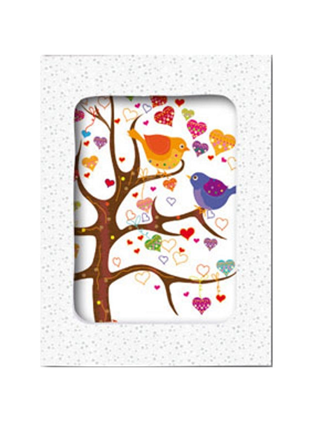 Wenskaarten doosje 5x boom vogels hartjes (F11086)