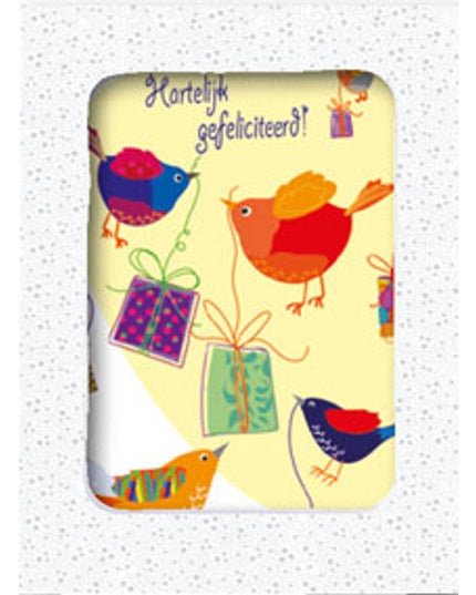 Wenskaarten doosje 5x "Hartelijk gefeliciteerd" vogels (F11087)