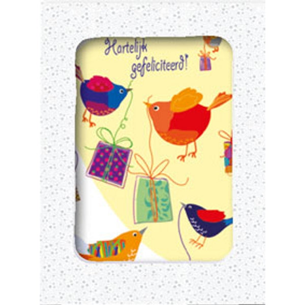 Wenskaarten doosje 5x "Hartelijk gefeliciteerd" vogels (F11087)
