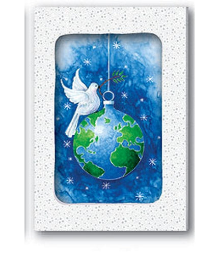 Kerstkaarten doosje 10x duif kerstbal (F11999)