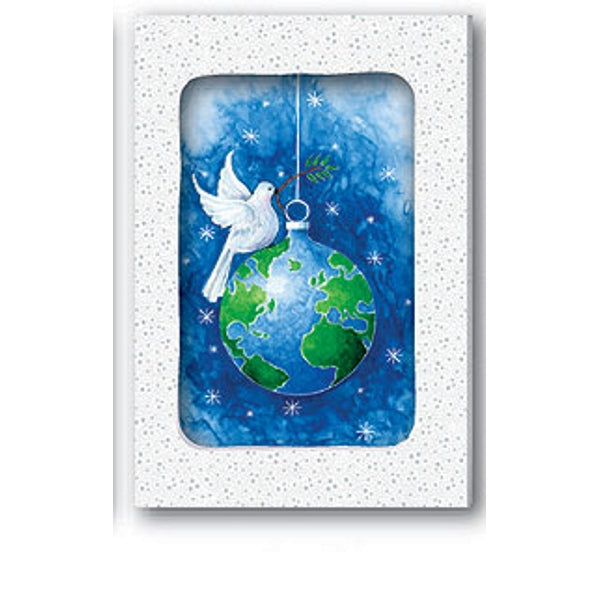 Kerstkaarten doosje 10x duif kerstbal (F11999)