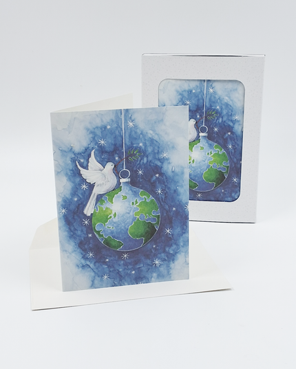 Kerstkaarten doosje 10x duif kerstbal (F11999)