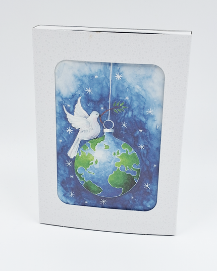 Kerstkaarten doosje 10x duif kerstbal (F11999)