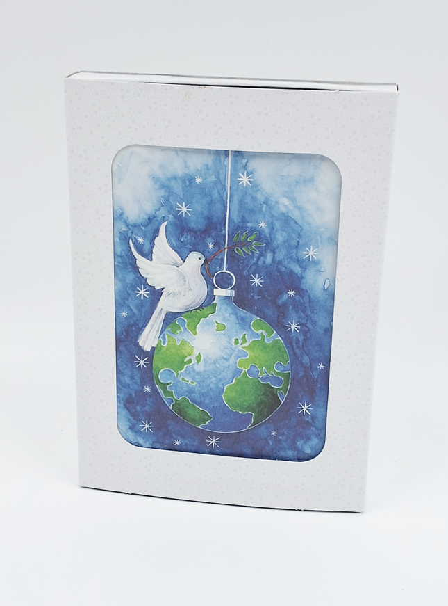 Kerstkaarten doosje 10x duif kerstbal (F11999)