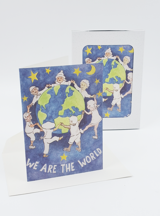 Kerstkaarten doosje 10x we are the world (F12835)
