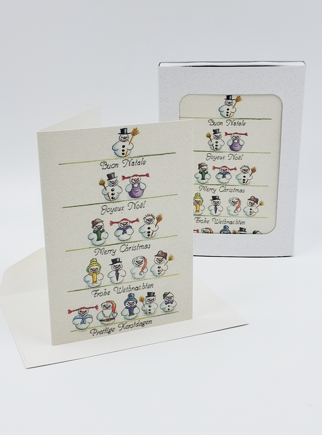 Kerstkaarten doosje 10x sneeuwpop 15 (F11854)