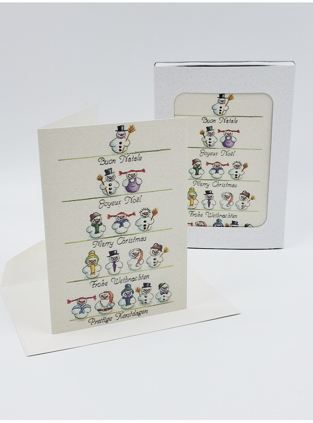 Kerstkaarten doosje 10x sneeuwpop 15 (F11854)
