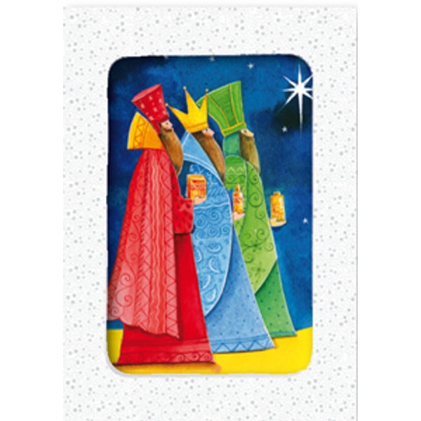 Kerstkaarten doosje 10x drie koningen blauw geel (F12961)