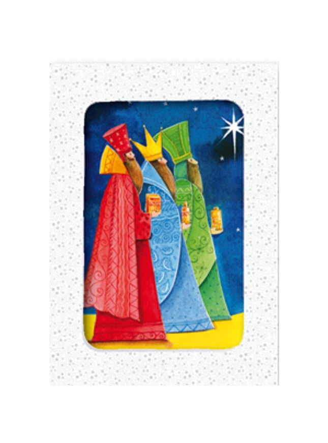 Kerstkaarten doosje 10x drie koningen blauw geel (F12961)