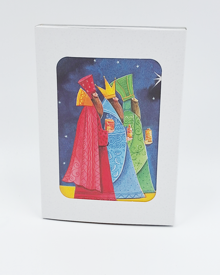 Kerstkaarten doosje 10x drie koningen blauw geel (F12961)