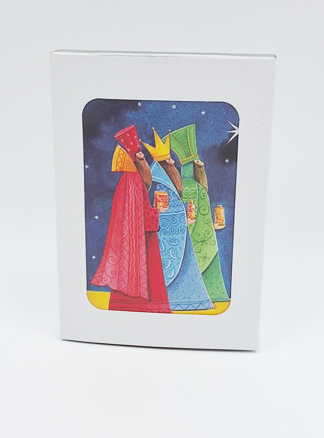 Kerstkaarten doosje 10x drie koningen blauw geel (F12961)