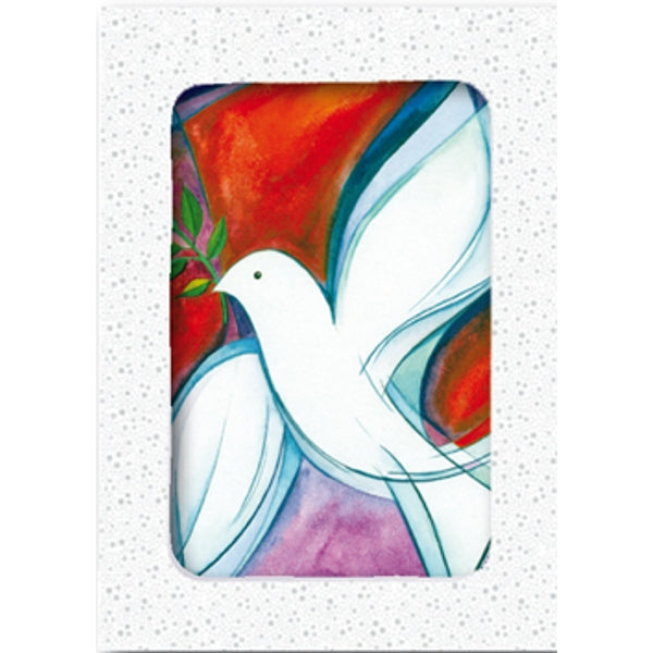 Kerstkaarten doosje 10x kerstduif wit rood (F12962)