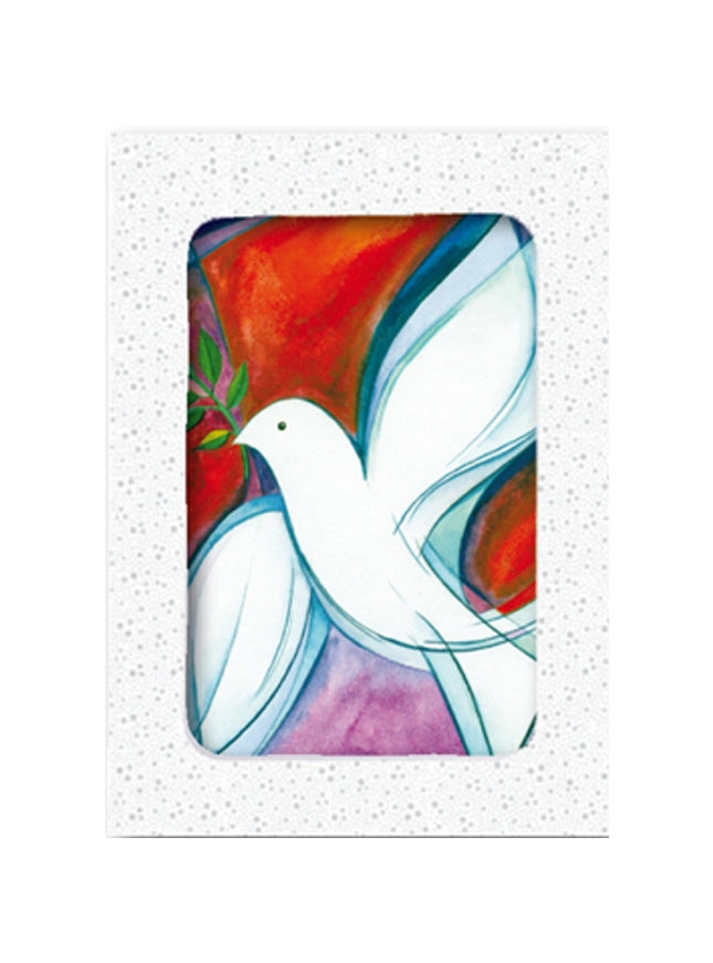 Kerstkaarten doosje 10x kerstduif wit rood (F12962)