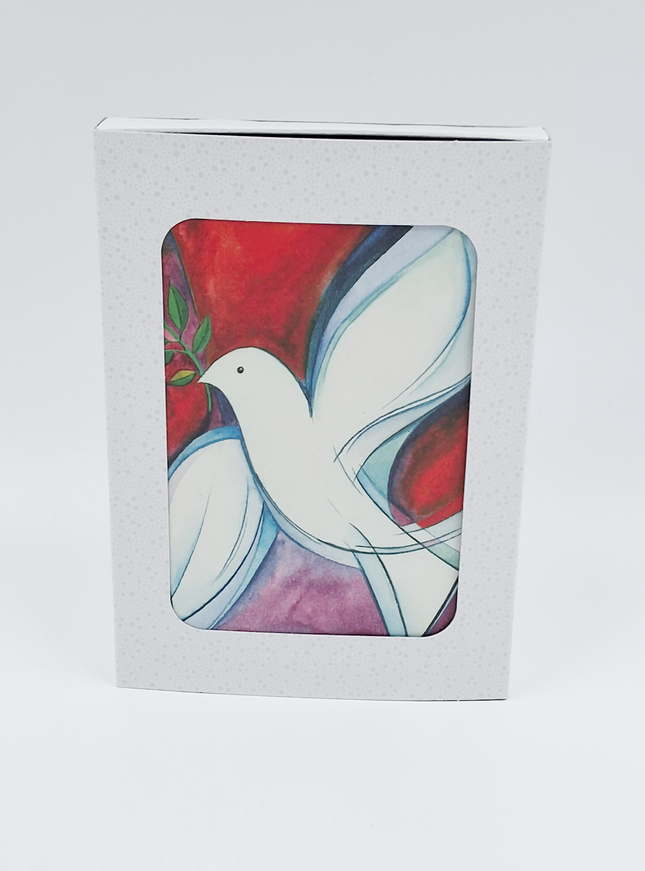 Kerstkaarten doosje 10x kerstduif wit rood (F12962)