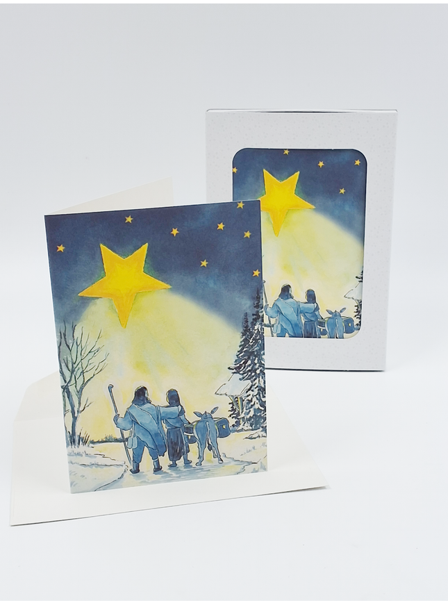 Kerstkaarten doosje 10x ezel Jozef Maria (F12963)