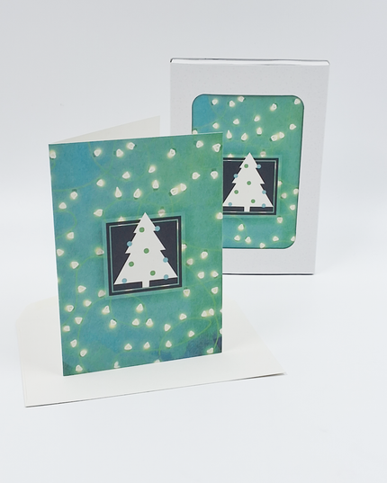 Kerstkaarten doosje 10x kerstboom groen (F12982)